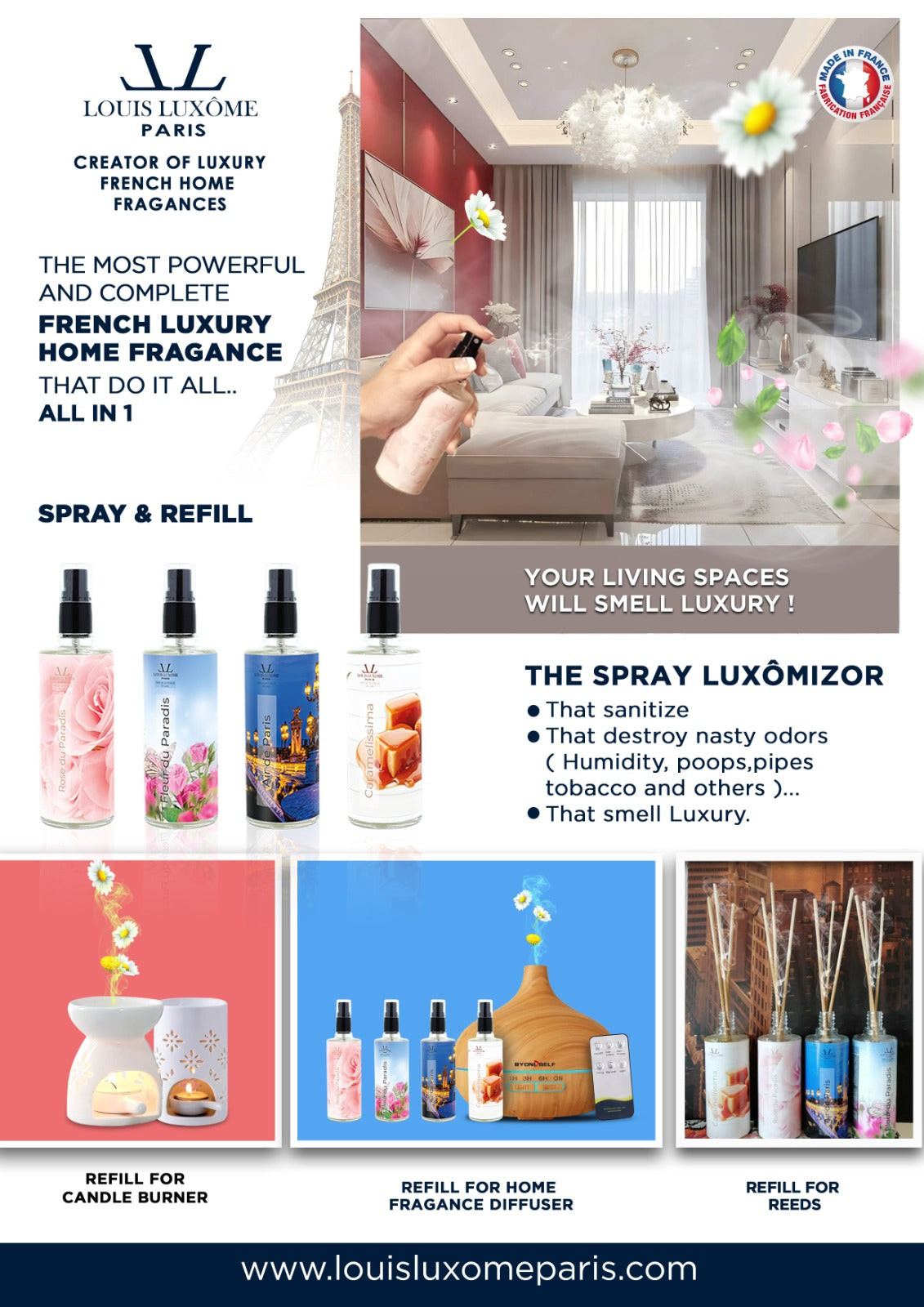 All-in-1 & Most complete & powerful french luxury home Fragances Sprays Luxômizors